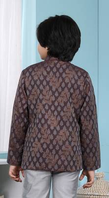 Brown printed banarasi silk boys-nehru-jacket 4