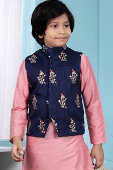 Blue embroidered jaquard boys-nehru-jacket