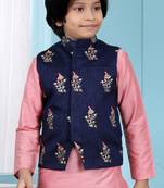 Blue embroidered jaquard boys-nehru-jacket