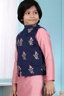 Blue embroidered jaquard boys-nehru-jacket