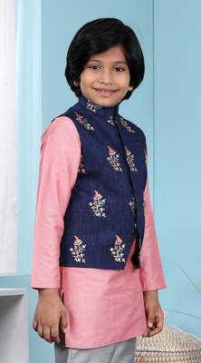 Blue embroidered jaquard boys-nehru-jacket 3