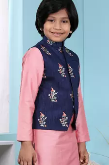 Blue embroidered jaquard boys-nehru-jacket