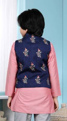 Blue embroidered jaquard boys-nehru-jacket 4