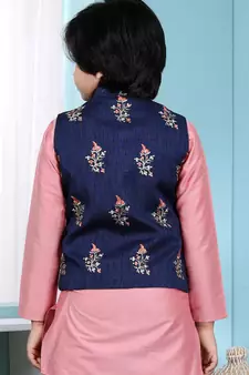 Blue embroidered jaquard boys-nehru-jacket