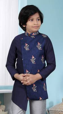 Blue embroidered jaquard boys-nehru-jacket 1