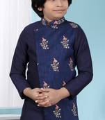 Blue embroidered jaquard boys-nehru-jacket