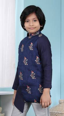 Blue embroidered jaquard boys-nehru-jacket 2
