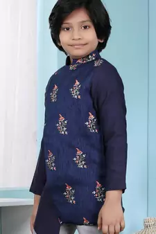Blue embroidered jaquard boys-nehru-jacket