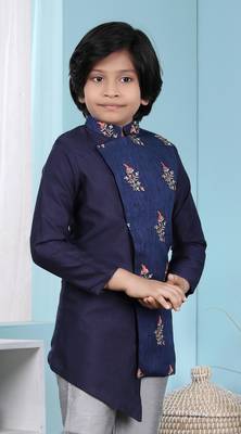 Blue embroidered jaquard boys-nehru-jacket 3