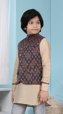 Brown printed banarasi silk boys-nehru-jacket 2