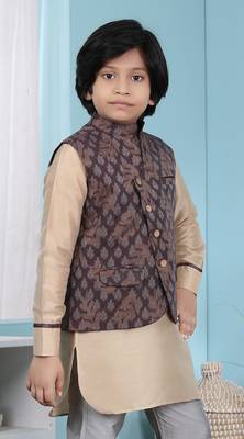Brown printed banarasi silk boys-nehru-jacket 3