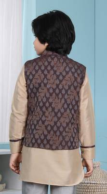 Brown printed banarasi silk boys-nehru-jacket 4