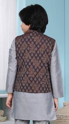 Brown printed banarasi silk boys-nehru-jacket 4