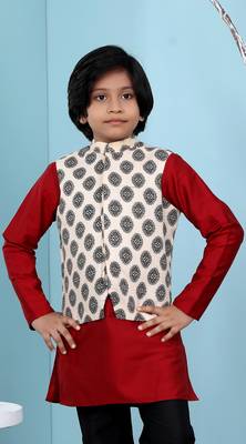 Beige embroidered banarasi silk boys-nehru-jacket 1