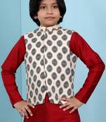 Beige embroidered banarasi silk boys-nehru-jacket