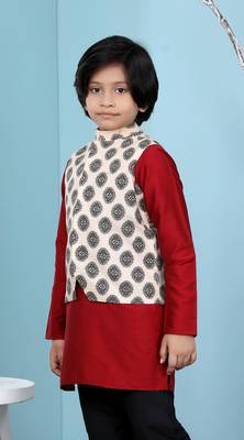 Beige embroidered banarasi silk boys-nehru-jacket 2