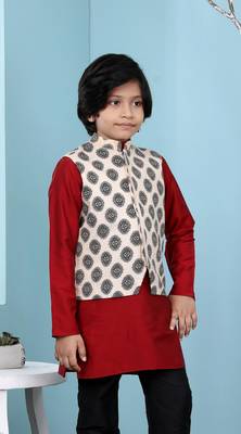 Beige embroidered banarasi silk boys-nehru-jacket 3