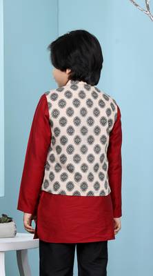 Beige embroidered banarasi silk boys-nehru-jacket 4