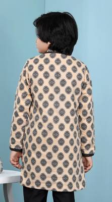 Beige printed banarasi silk boys sherwani 4