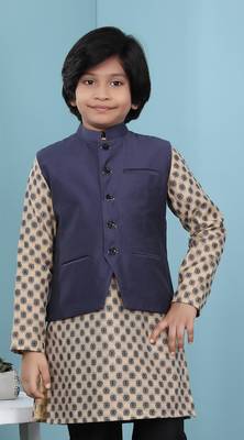 Blue plain cotton silk boys-nehru-jacket 1