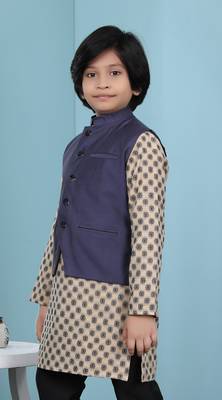 Blue plain cotton silk boys-nehru-jacket 2