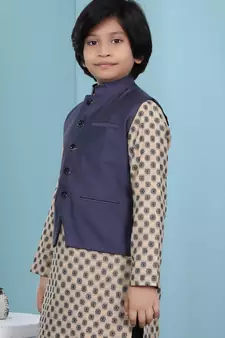 Blue plain cotton silk boys-nehru-jacket
