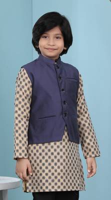 Blue plain cotton silk boys-nehru-jacket 3