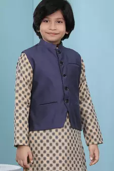 Blue plain cotton silk boys-nehru-jacket