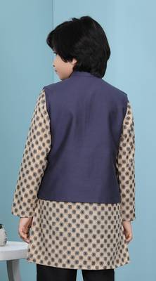 Blue plain cotton silk boys-nehru-jacket 4