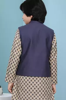 Blue plain cotton silk boys-nehru-jacket