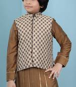 Beige printed banarasi silk boys-nehru-jacket