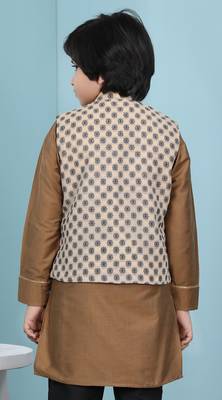 Beige printed banarasi silk boys-nehru-jacket 4