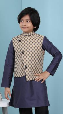 Beige printed banarasi silk boys-nehru-jacket 1