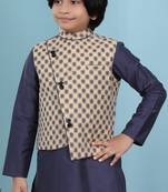 Beige printed banarasi silk boys-nehru-jacket