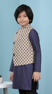 Beige printed banarasi silk boys-nehru-jacket 2