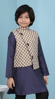 Beige printed banarasi silk boys-nehru-jacket 3