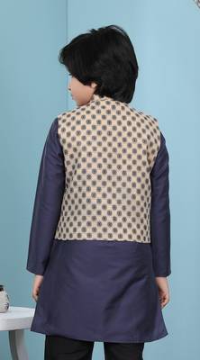 Beige printed banarasi silk boys-nehru-jacket 4