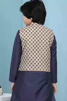 Beige printed banarasi silk boys-nehru-jacket