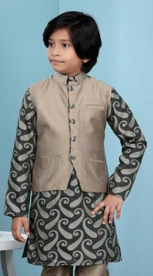 Grey plain cotton silk boys-nehru-jacket 1