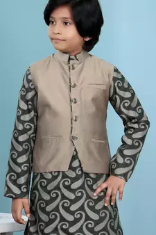 Grey plain cotton silk boys-nehru-jacket