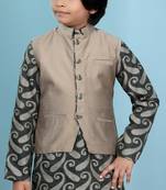 Grey plain cotton silk boys-nehru-jacket