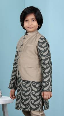 Grey plain cotton silk boys-nehru-jacket 2
