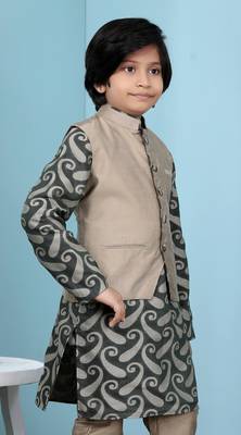 Grey plain cotton silk boys-nehru-jacket 3