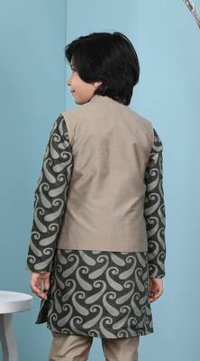 Grey plain cotton silk boys-nehru-jacket 4