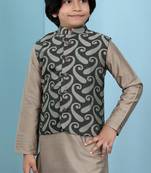 Green printed banarasi silk boys-nehru-jacket