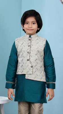 Beige printed banarasi silk boys-nehru-jacket 1