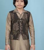 Brown printed banarasi silk boys-nehru-jacket