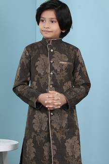 Brown printed banarasi silk boys-nehru-jacket