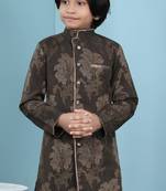 Brown printed banarasi silk boys-nehru-jacket
