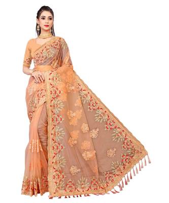woven  Orange Net saree with blouse 1